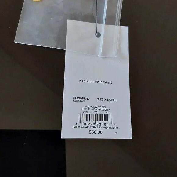 Nine West Faux Wrap Midi Dress Sz XL New Yellow Tropical - Picture 8 of 10